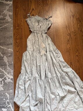 Light green Floral Tiered Maxi Dress with Smocked Bodice